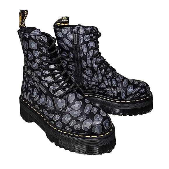 Dr. Martens Shoes - Dr. Martens Jadon Distorted Leopard Print Platform Combat Boots Women Size 7 NEW